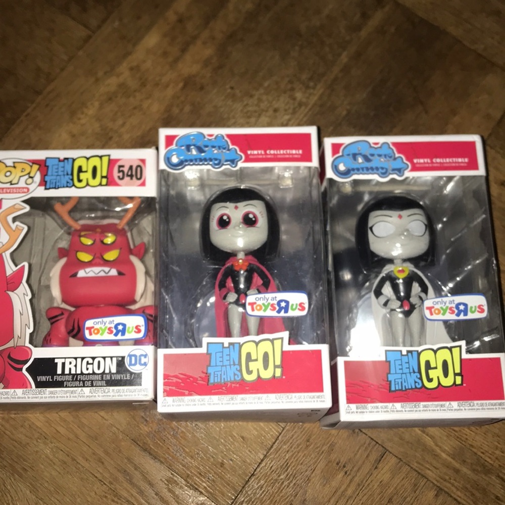 Raven and Trigon Funko pops and rock candy
